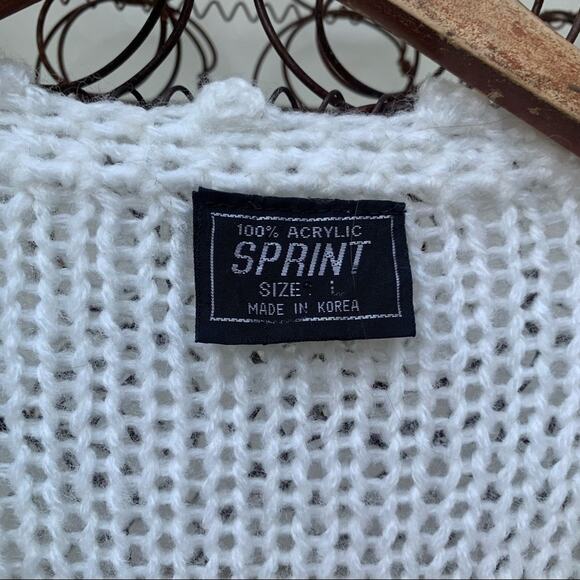 Vintage cream button down cardigan with diamond pattern and embroidered flowers - Picture 4 of 8